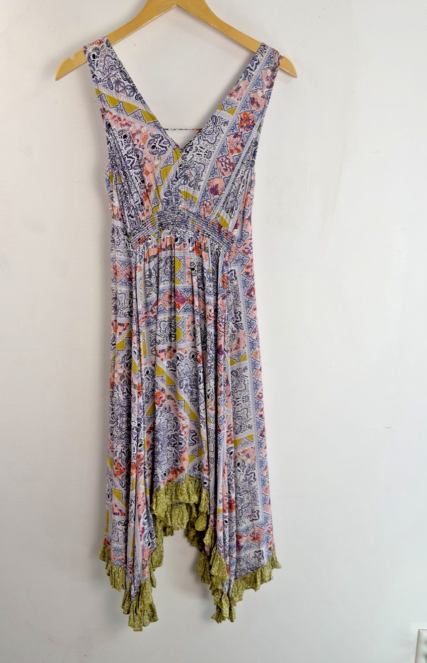 Anthropologie Dress Maeve Tunic Midi Dress Floral Lace Up Sleeveless Size XSP